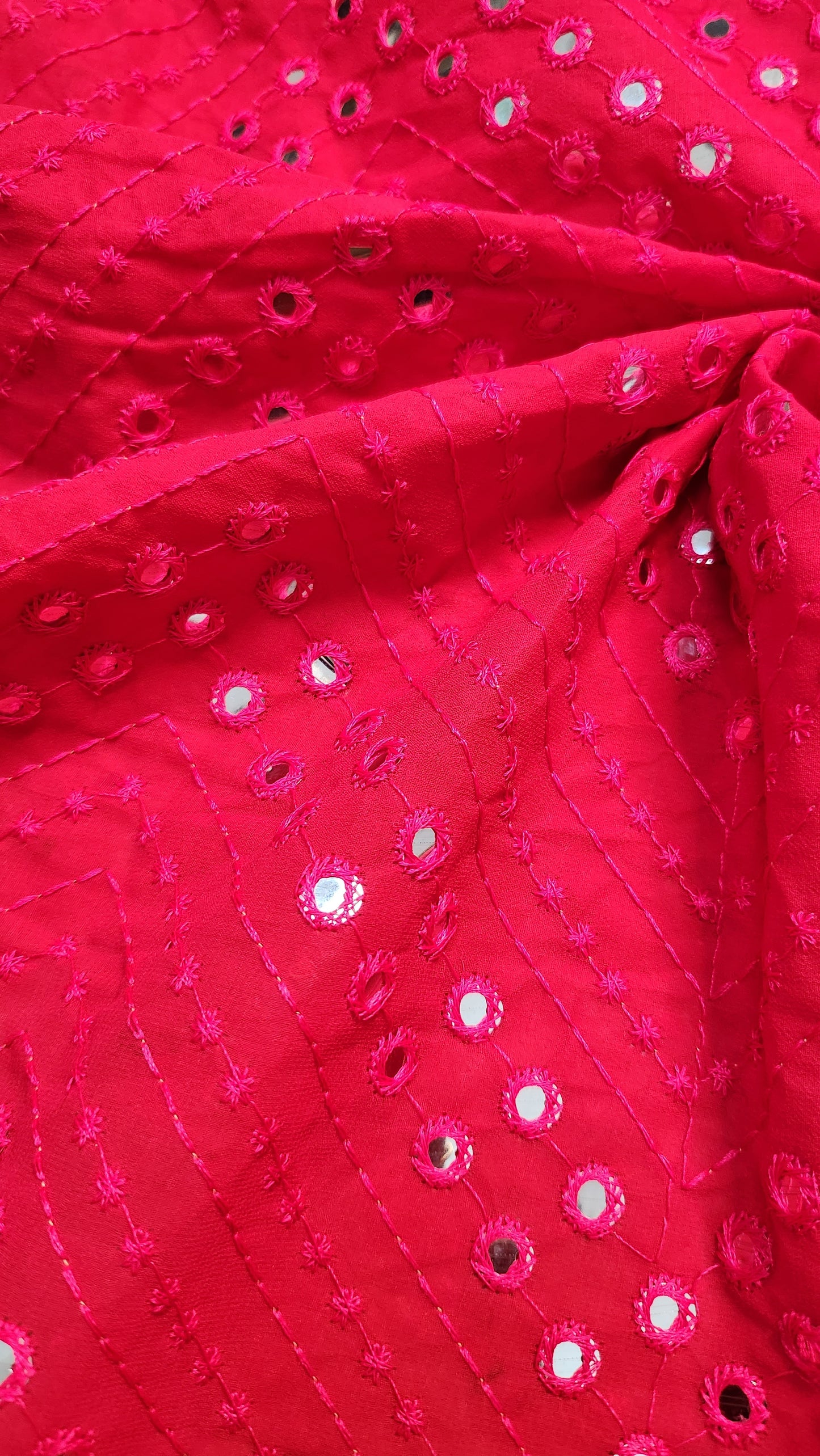 Mirror Work Georgette Fabrics with ruby color