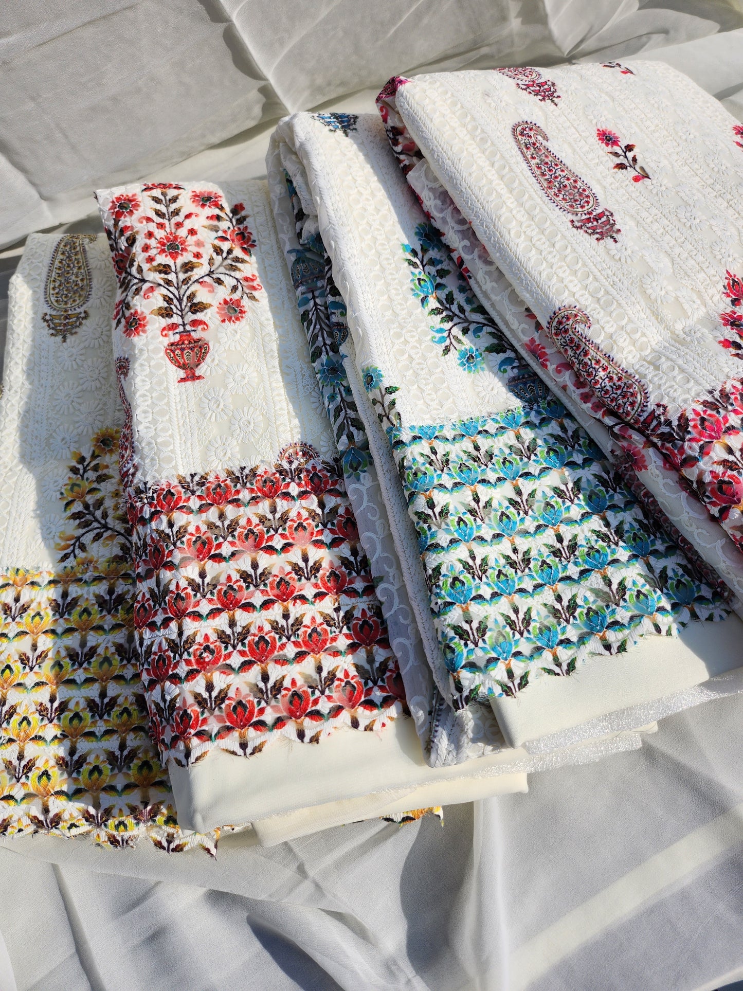 Georgette Suit Set Chikankari Work with Multi Color Paisley Design & Floral design