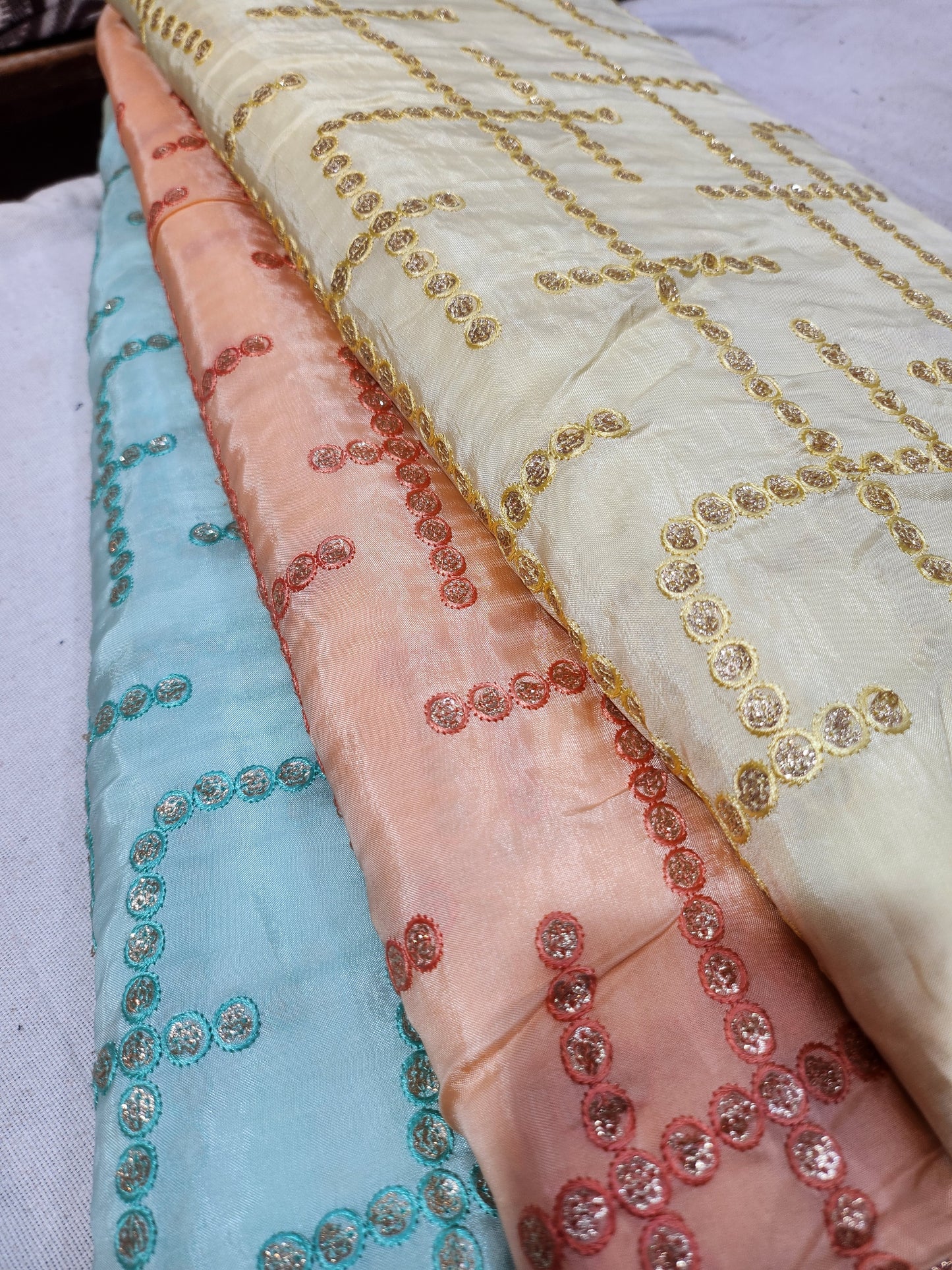 Pure uppada silk sky blue color with abstract sequence & thread work