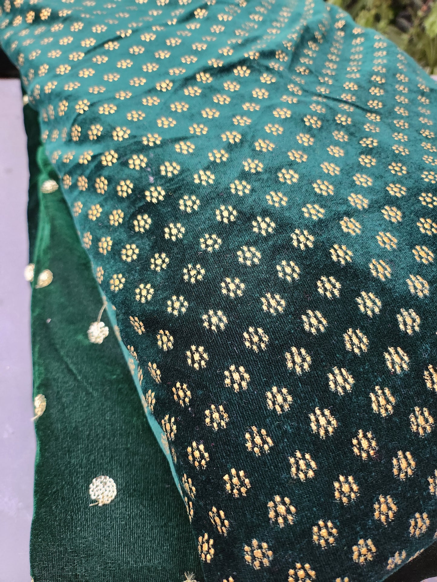 Pure Velvet 9000 Fabric in Bottle Green with Small Floral Butti