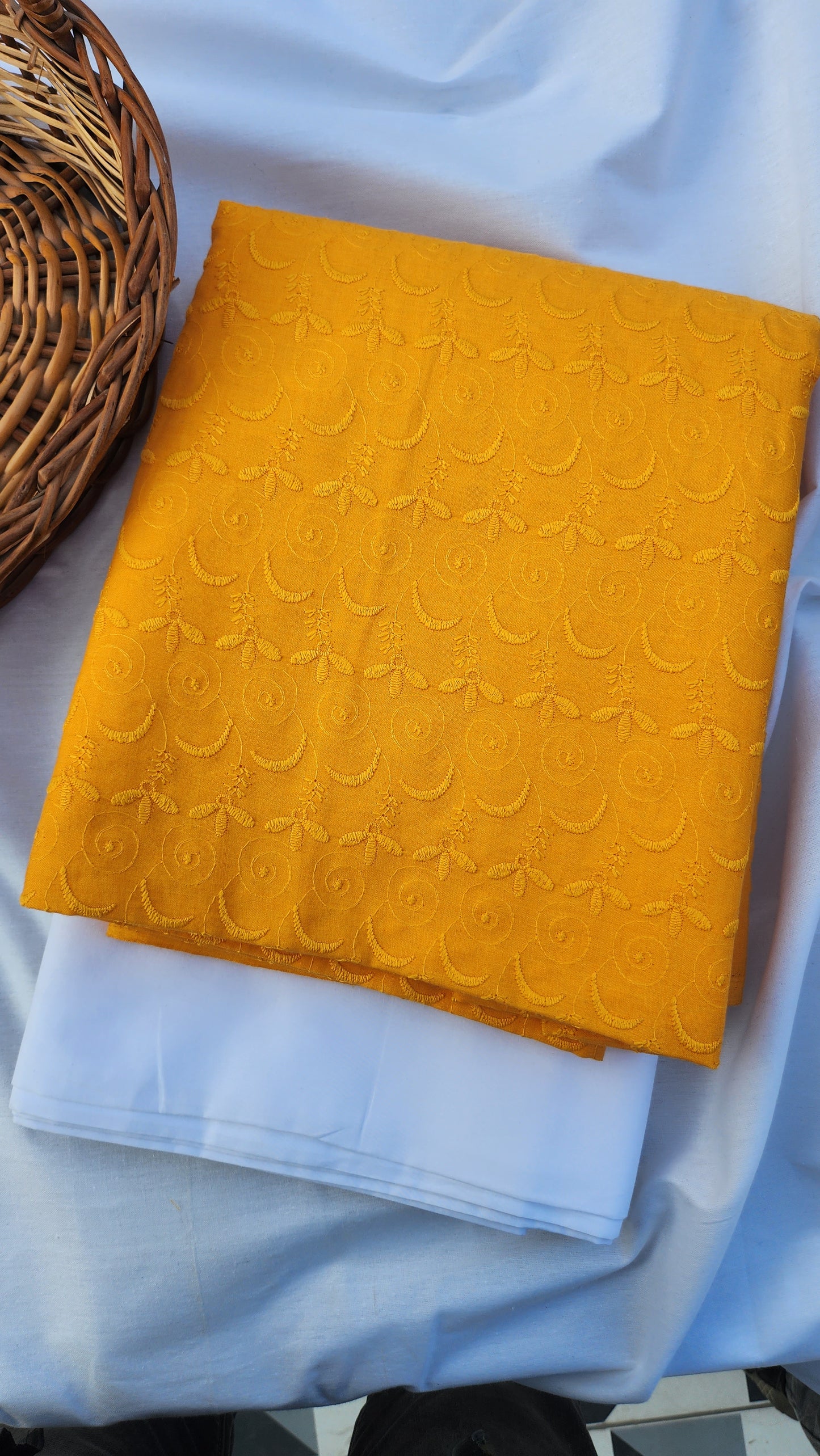 Pure Cotton Chikankari Kurta Pajama Sets Yellow Color