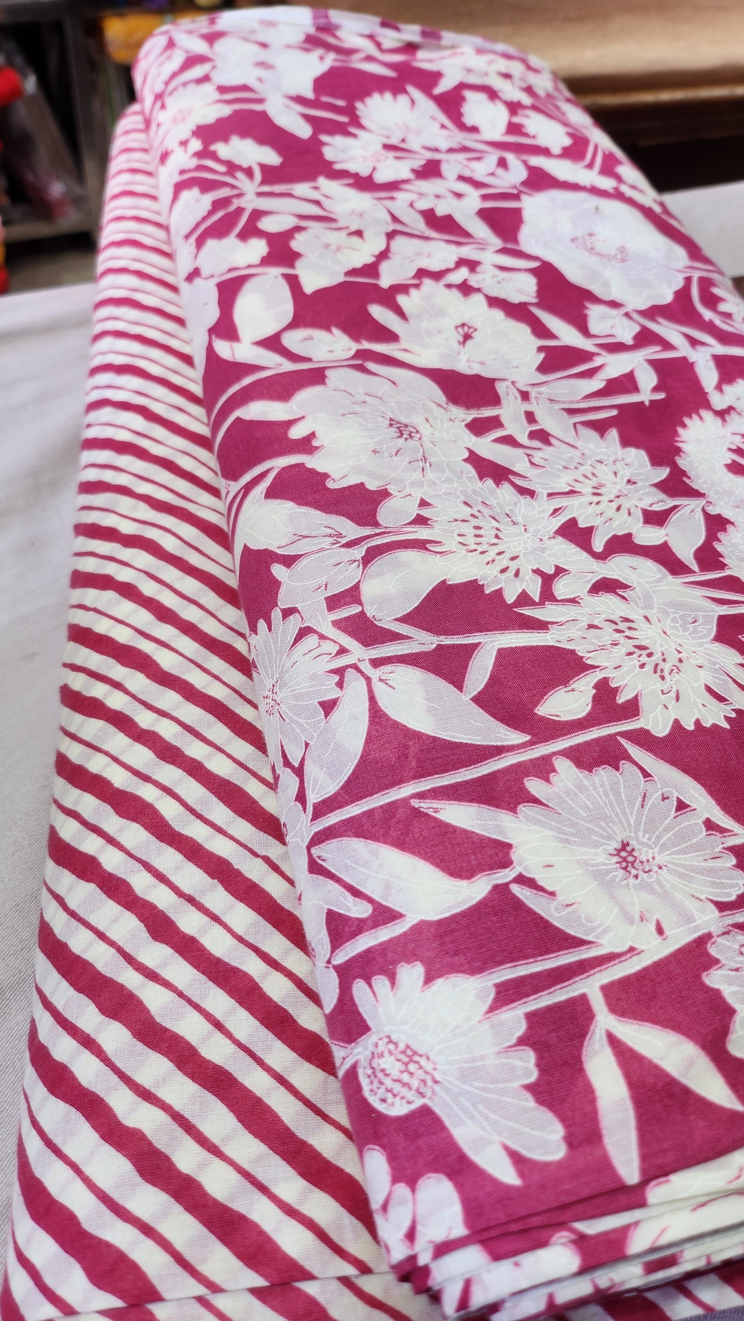 Cotton Suit Set Ruby Color with White Floral
