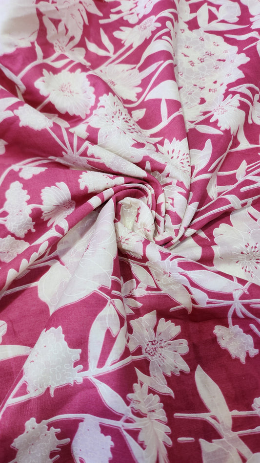 Cotton Suit Set Ruby Color with White Floral
