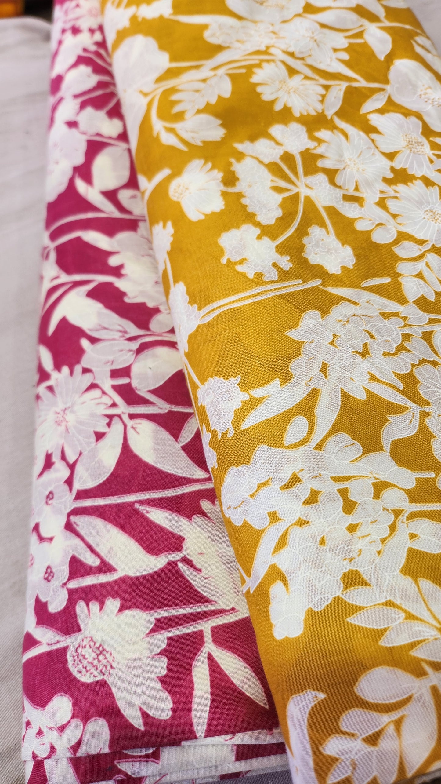 Cotton Suit Set Yellow Color with White Floral
