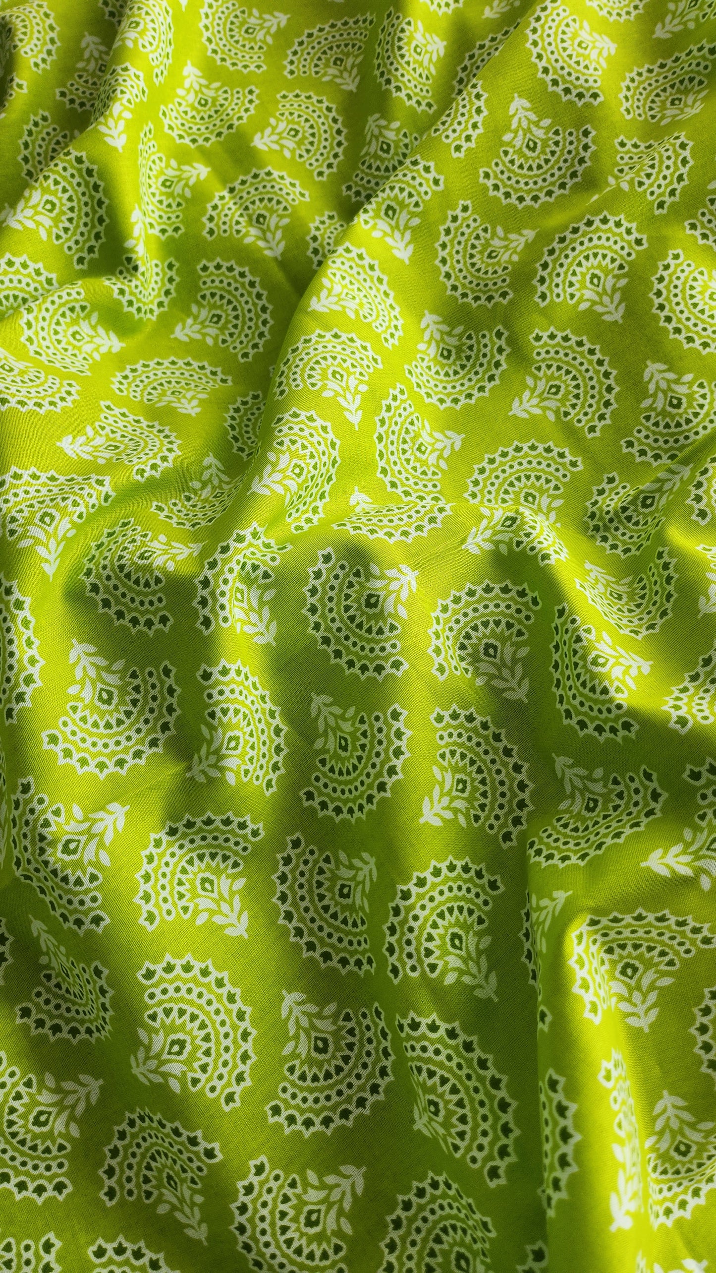 Green Color Pure Cotton fabric With White Small Floral butti Print