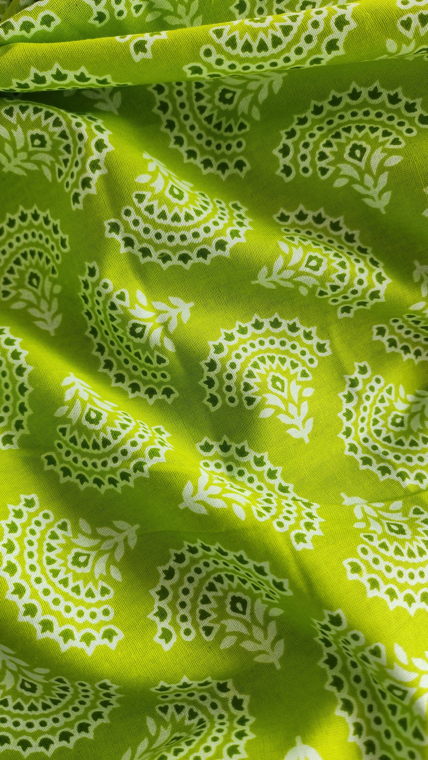 Green Color Pure Cotton fabric With White Small Floral butti Print