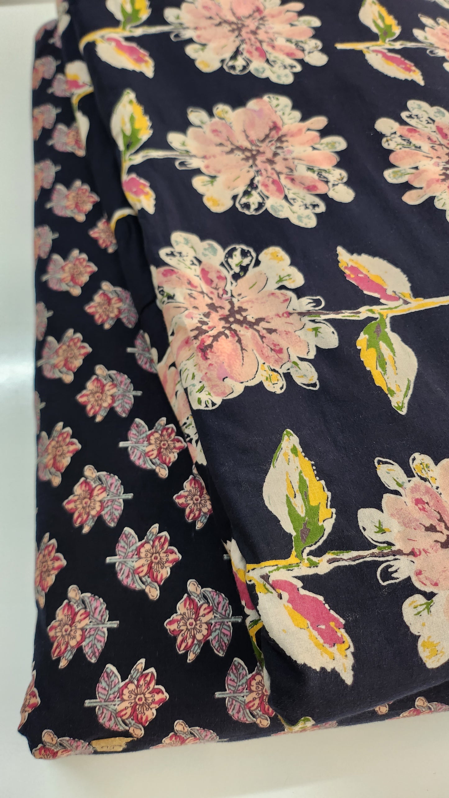 Black Pure Cotton Fabric With Big Floral Print