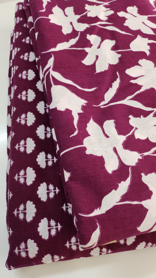 Wine Pure Cotton Fabric With Big Floral Print