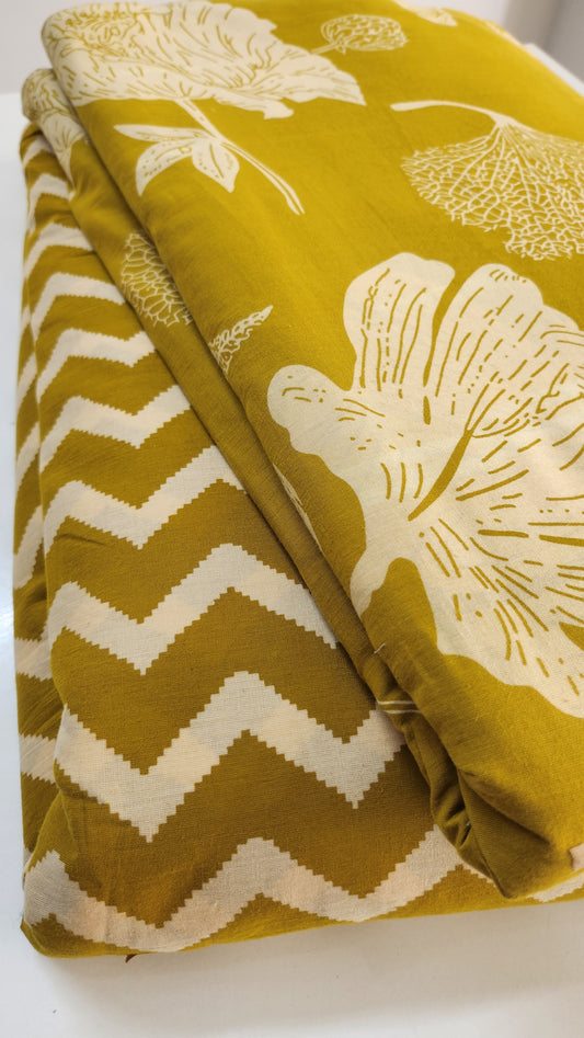 Yellow Pure Cotton Fabric With Big Floral Print
