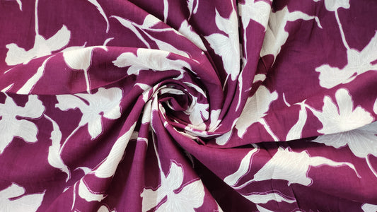 Wine Color Pure Cotton fabric With White Big Floral Print