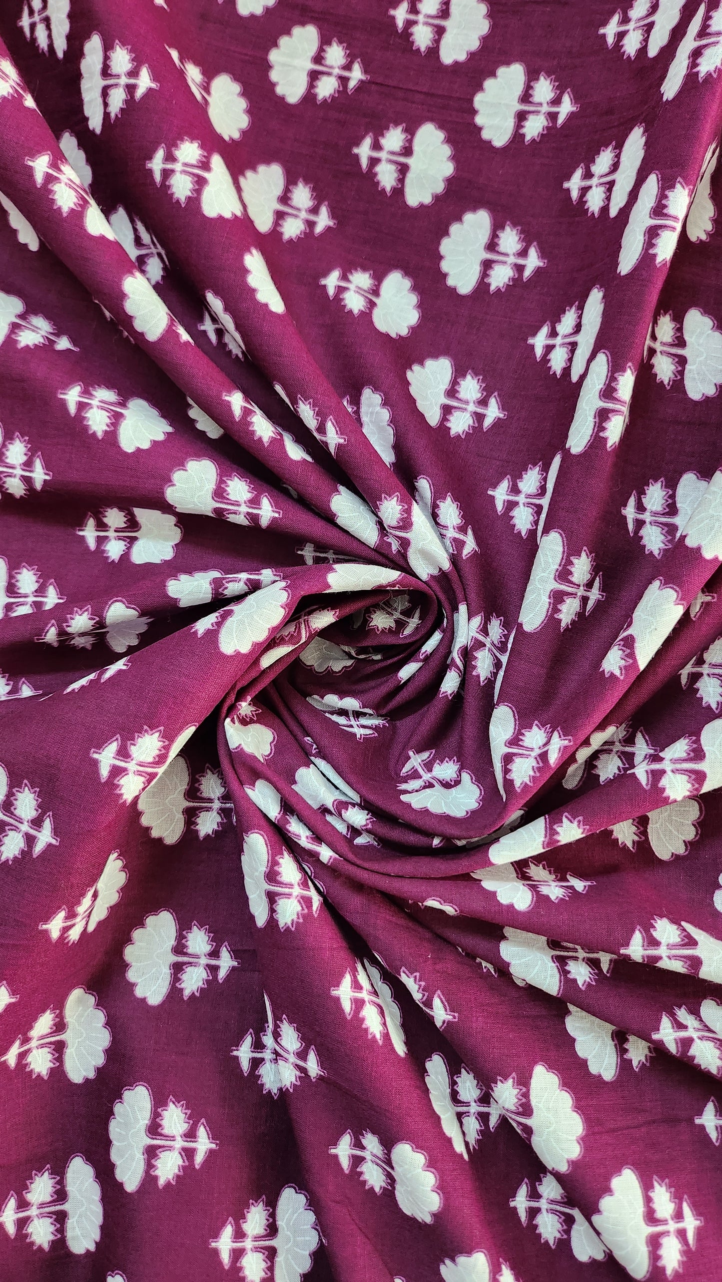 Wine Color Pure Cotton fabric With White Small Floral Print
