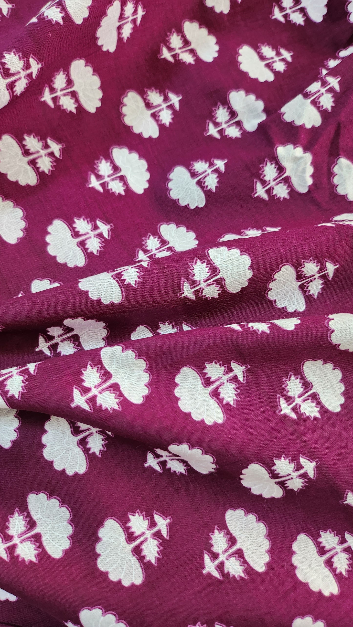 Wine Color Pure Cotton fabric With White Small Floral Print
