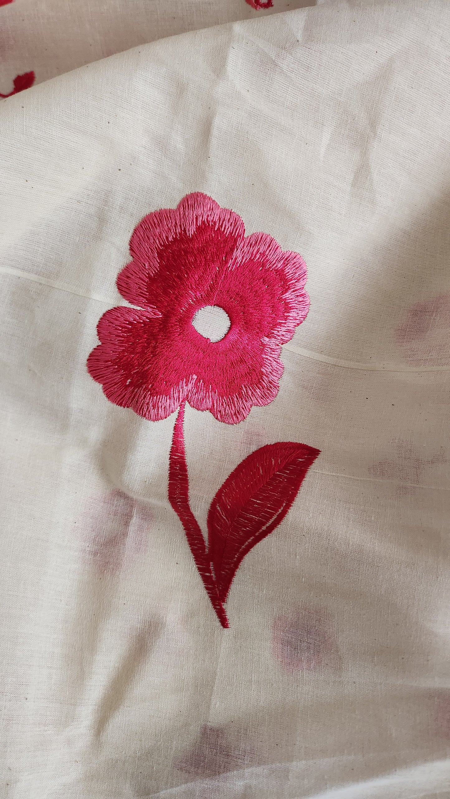 Pure Kora Cotton reddish Floral Embroidery With Daman Work