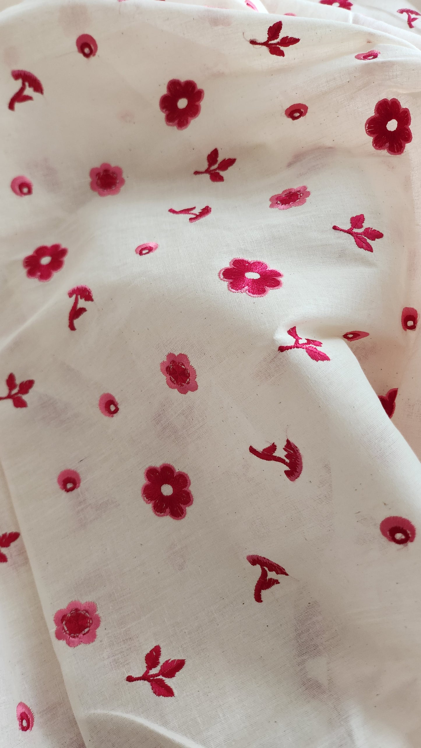 Pure Kora Cotton reddish Floral Embroidery With Daman Work