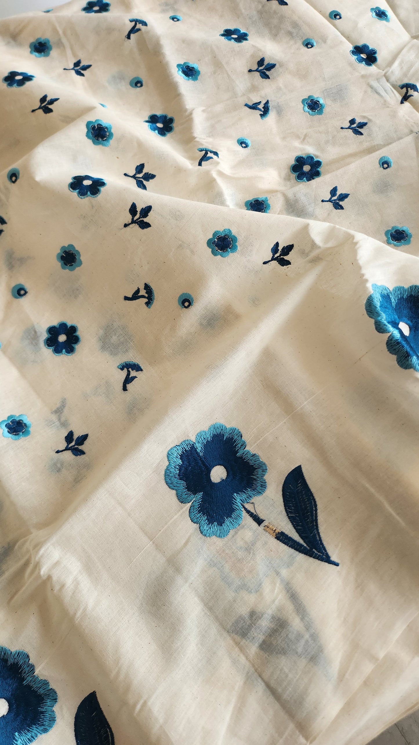 Pure Kora Cotton blue Floral Embroidery With Daman Work