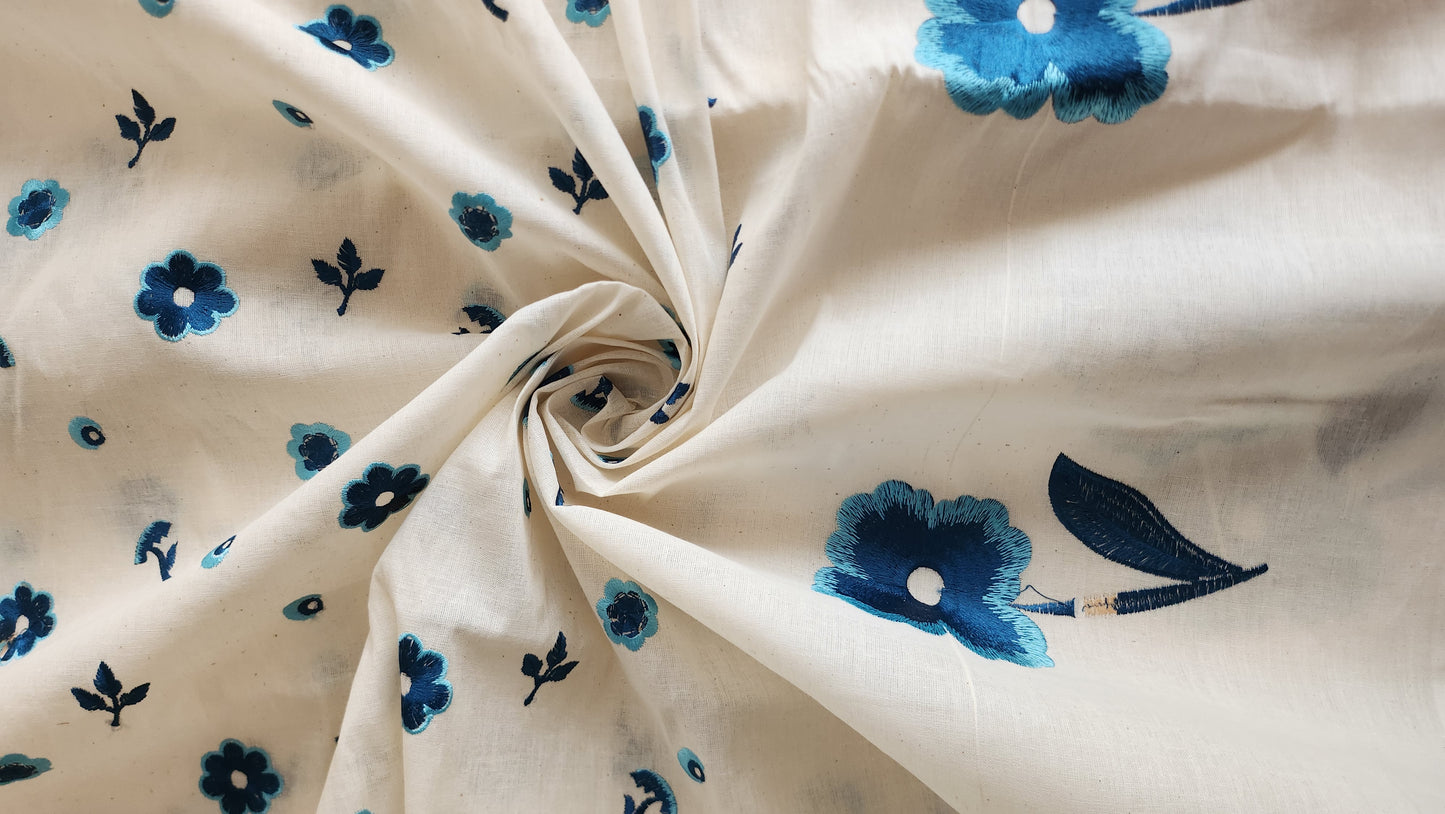 Pure Kora Cotton blue Floral Embroidery With Daman Work