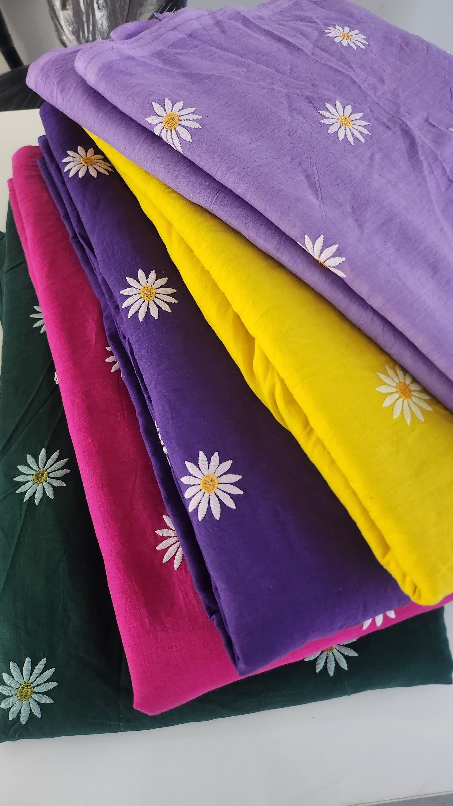 Black pure Kora Cotton with Sun Flower Embroidery