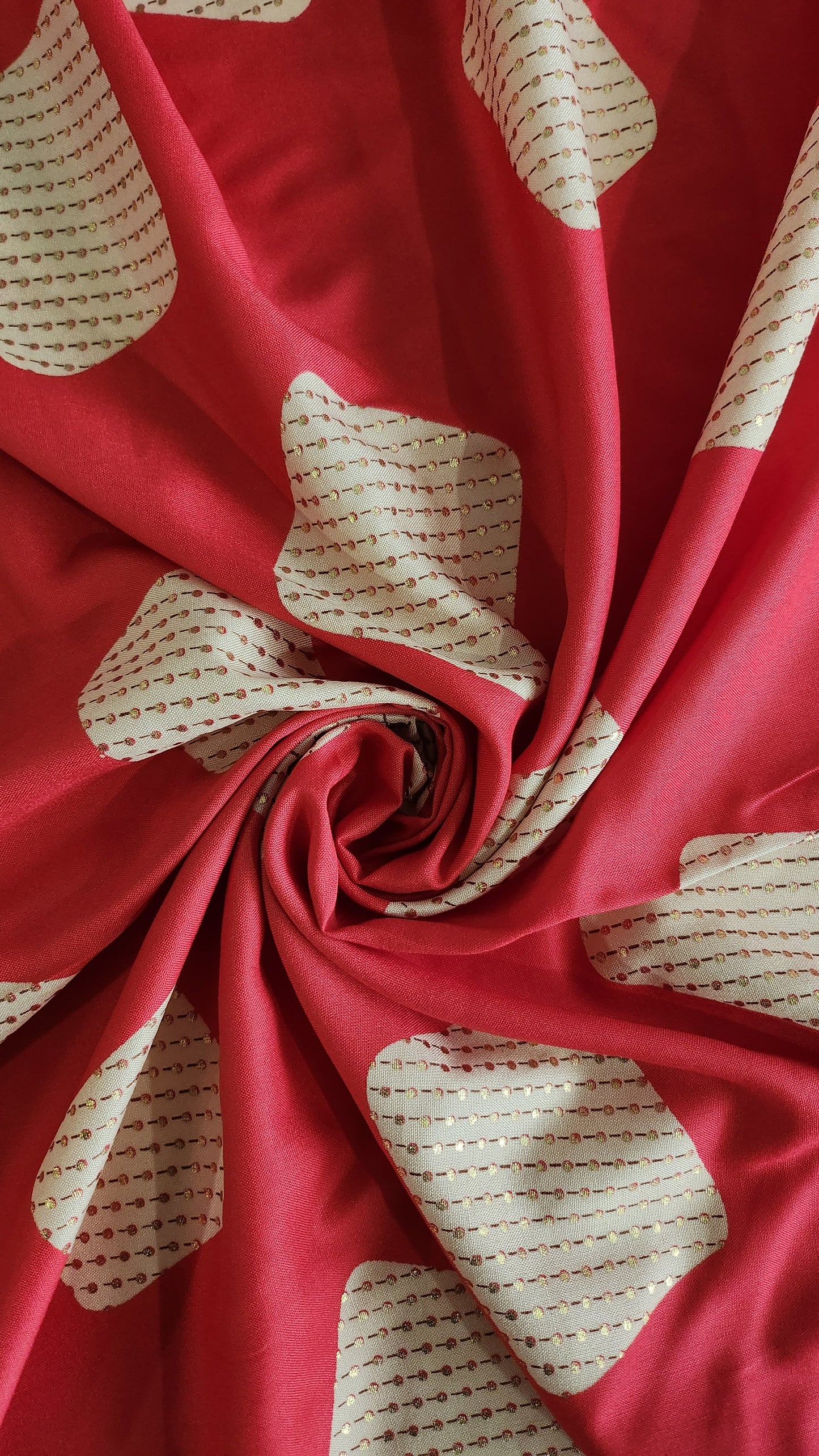Pure Rayon Cotton Red Color Abstract Design With Foil Work