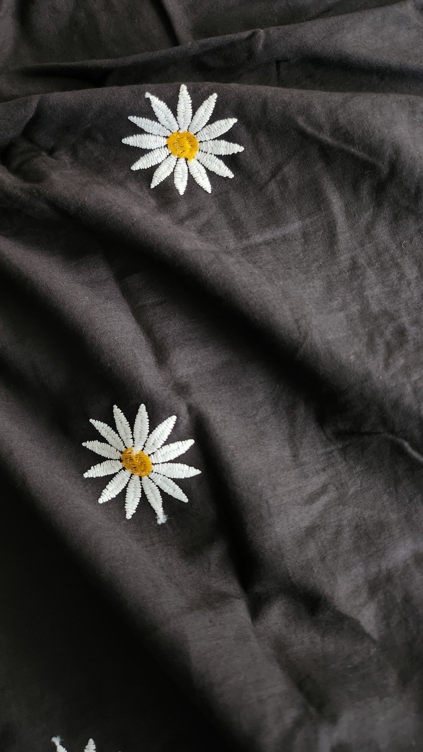 Black pure Kora Cotton with Sun Flower Embroidery