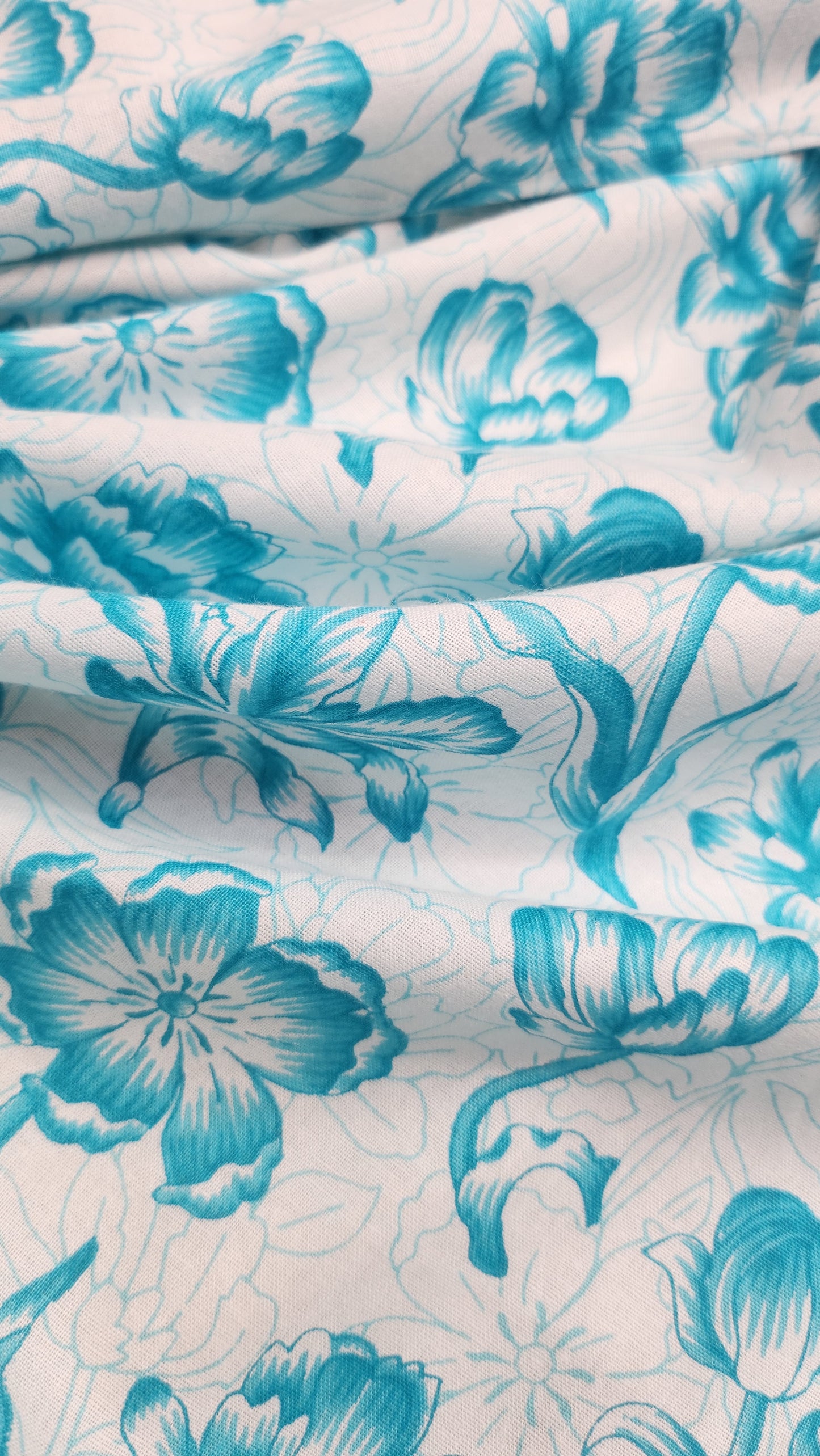 Pure cotton with white and blue floral print