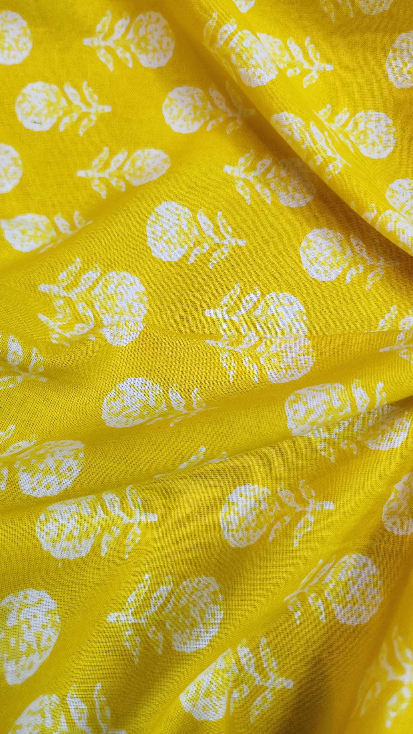 Pure Cotton Yellow Color With White Floral Print