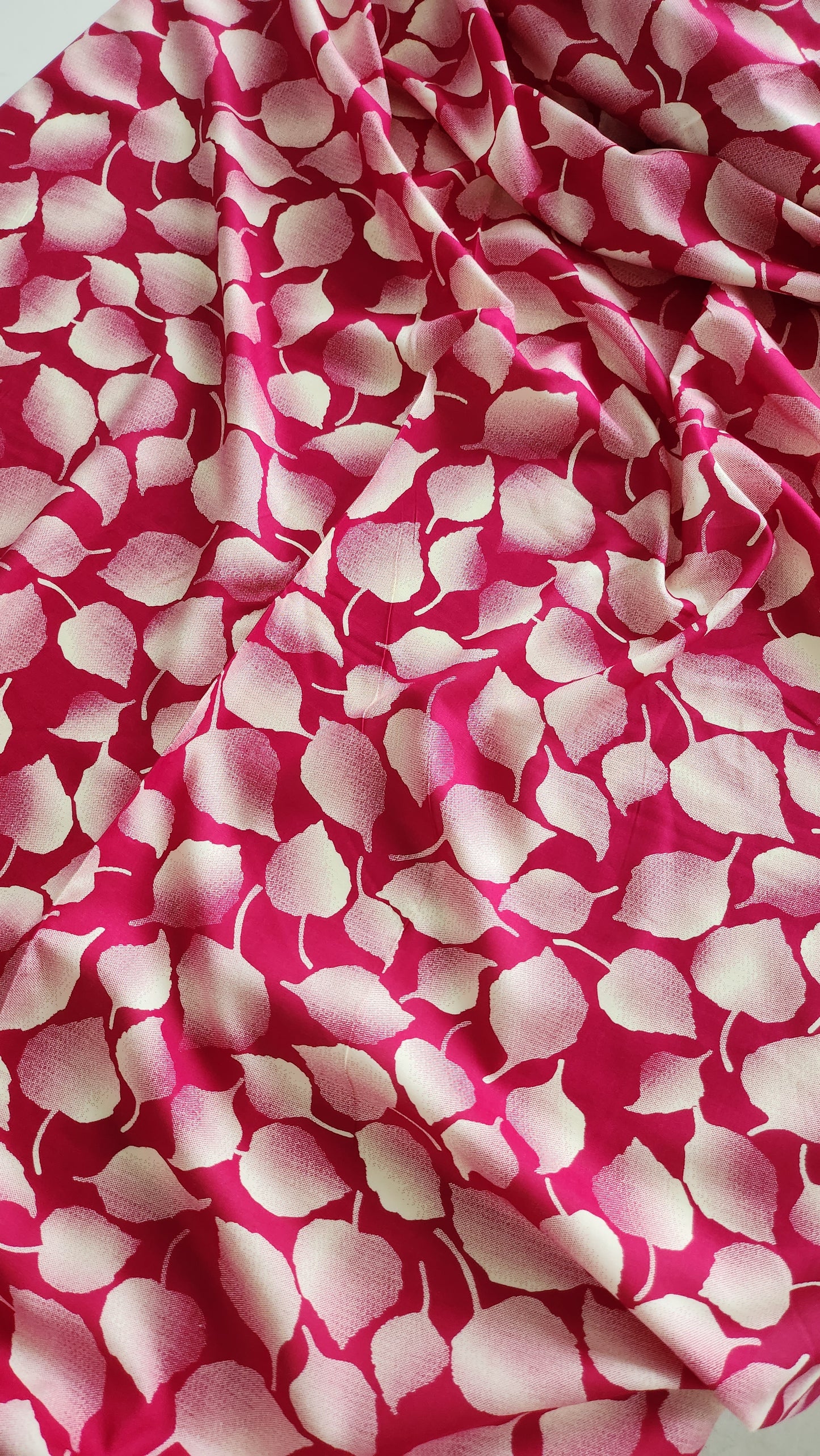 Rayon Cotton Pink color white Leaf shaded Print