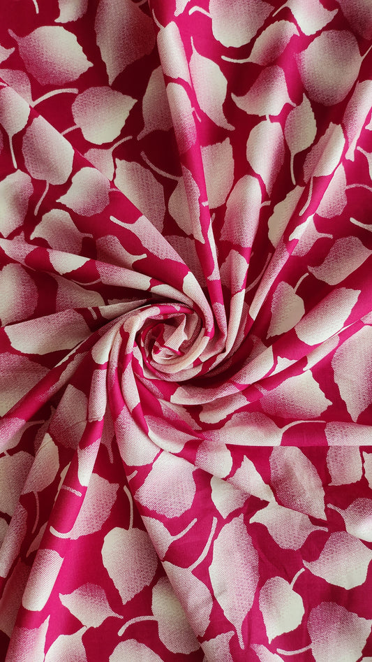 Rayon Cotton Pink color white Leaf shaded Print