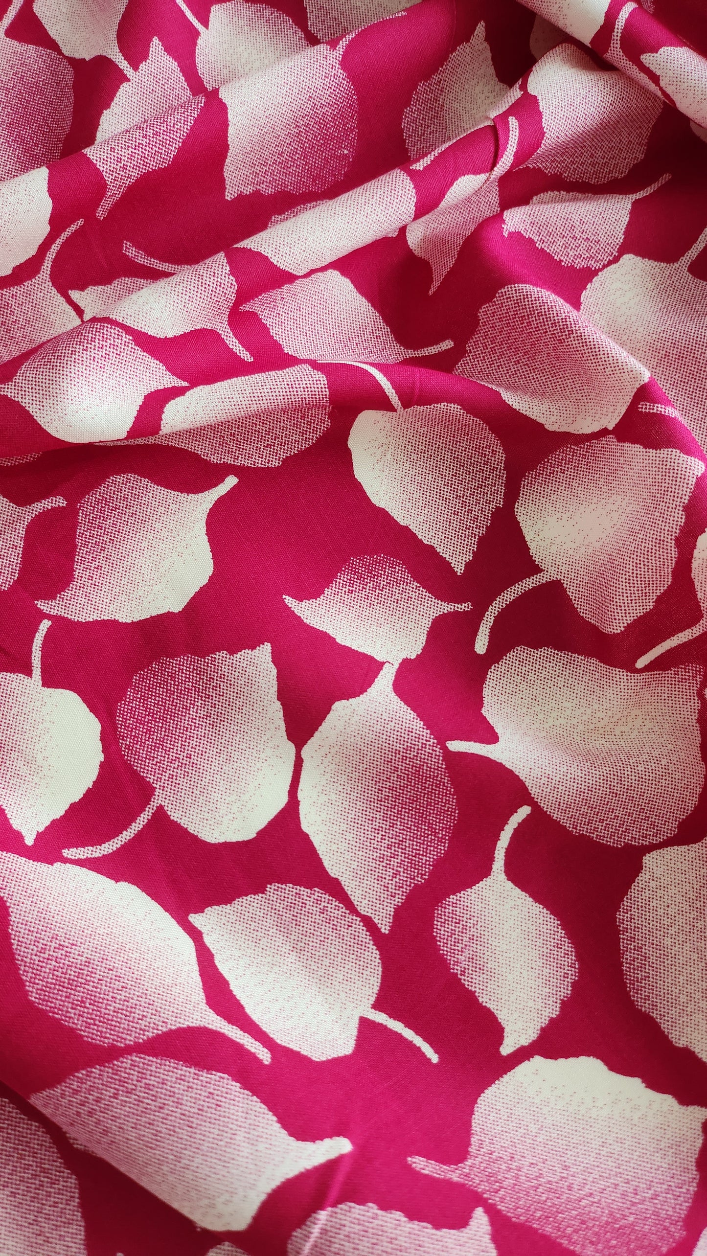 Rayon Cotton Pink color white Leaf shaded Print
