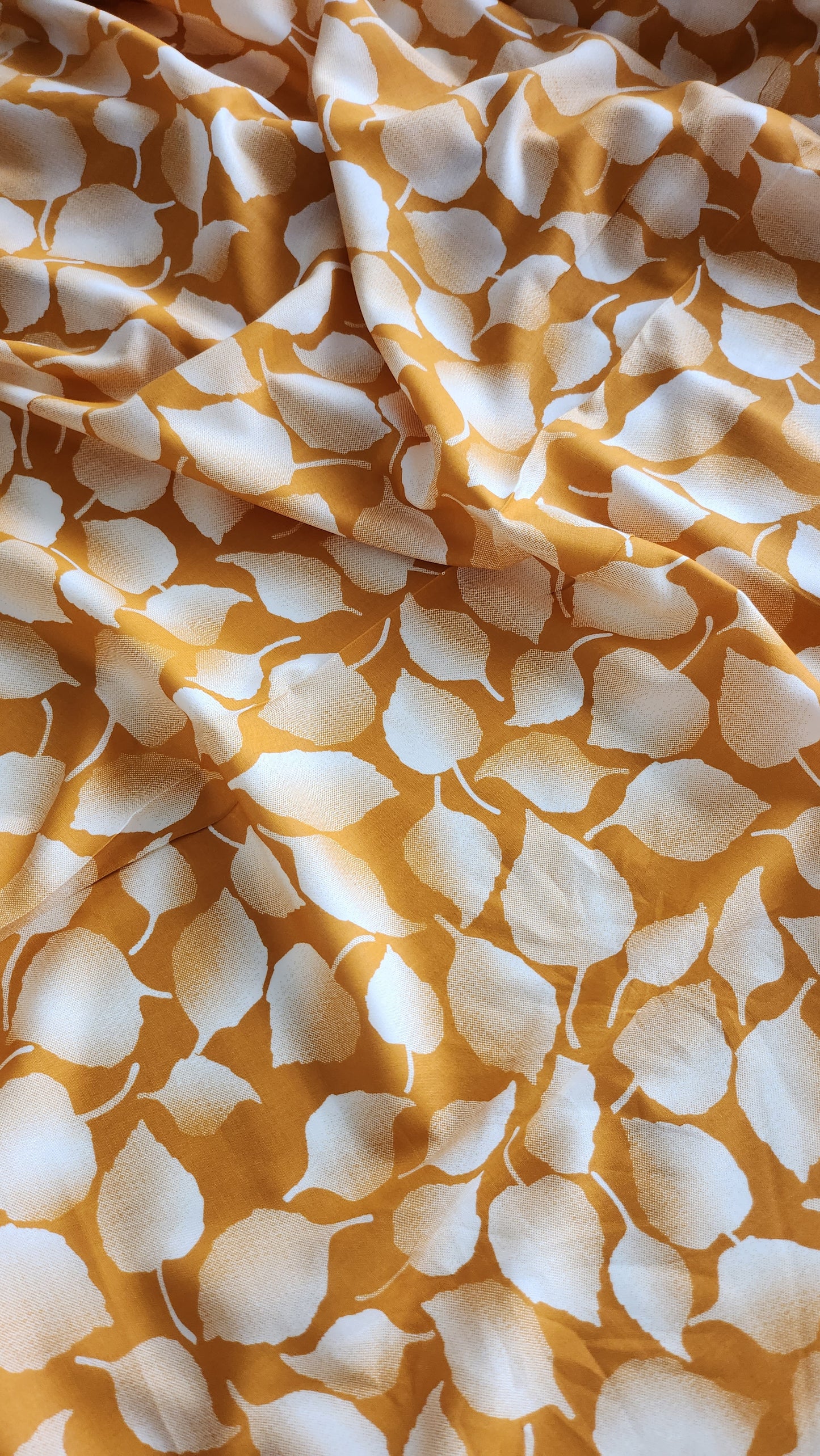 Rayon Cotton Yellow color white Leaf shadid Print