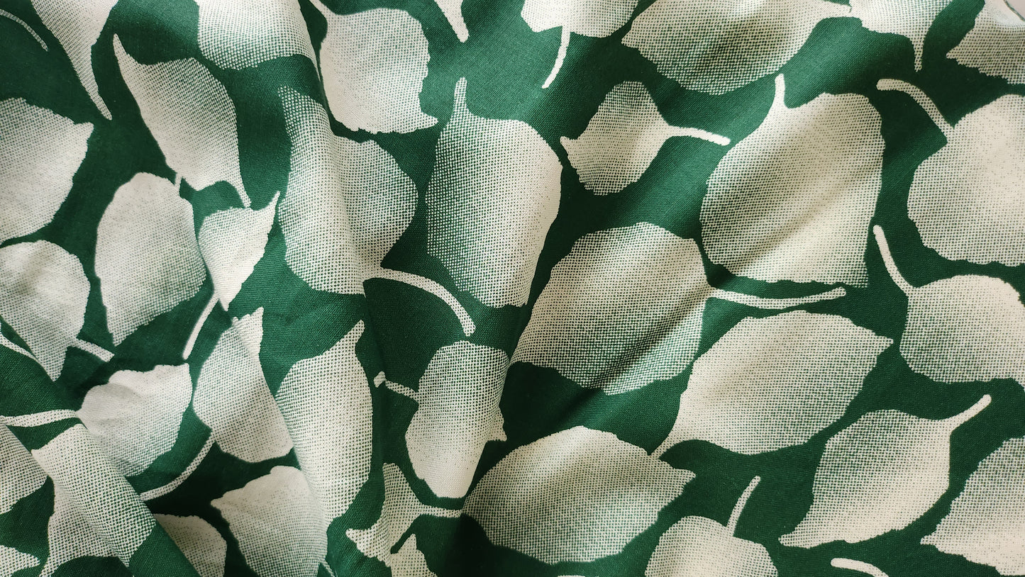 Rayon Cotton Green color white Leaf shaded Print