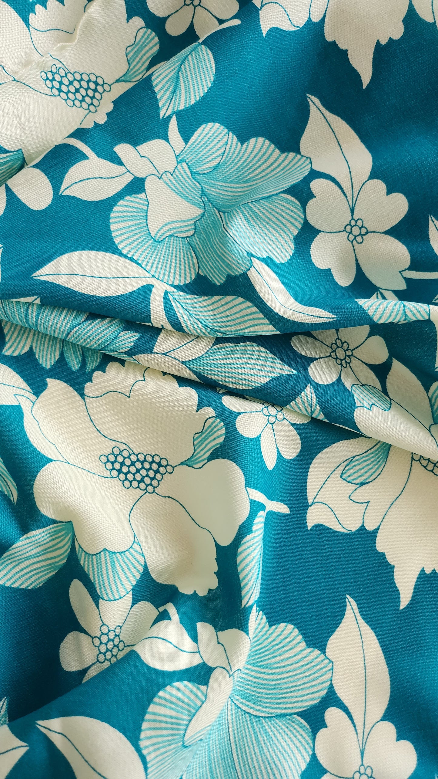 Rayon Cotton Blue color with white floral Print