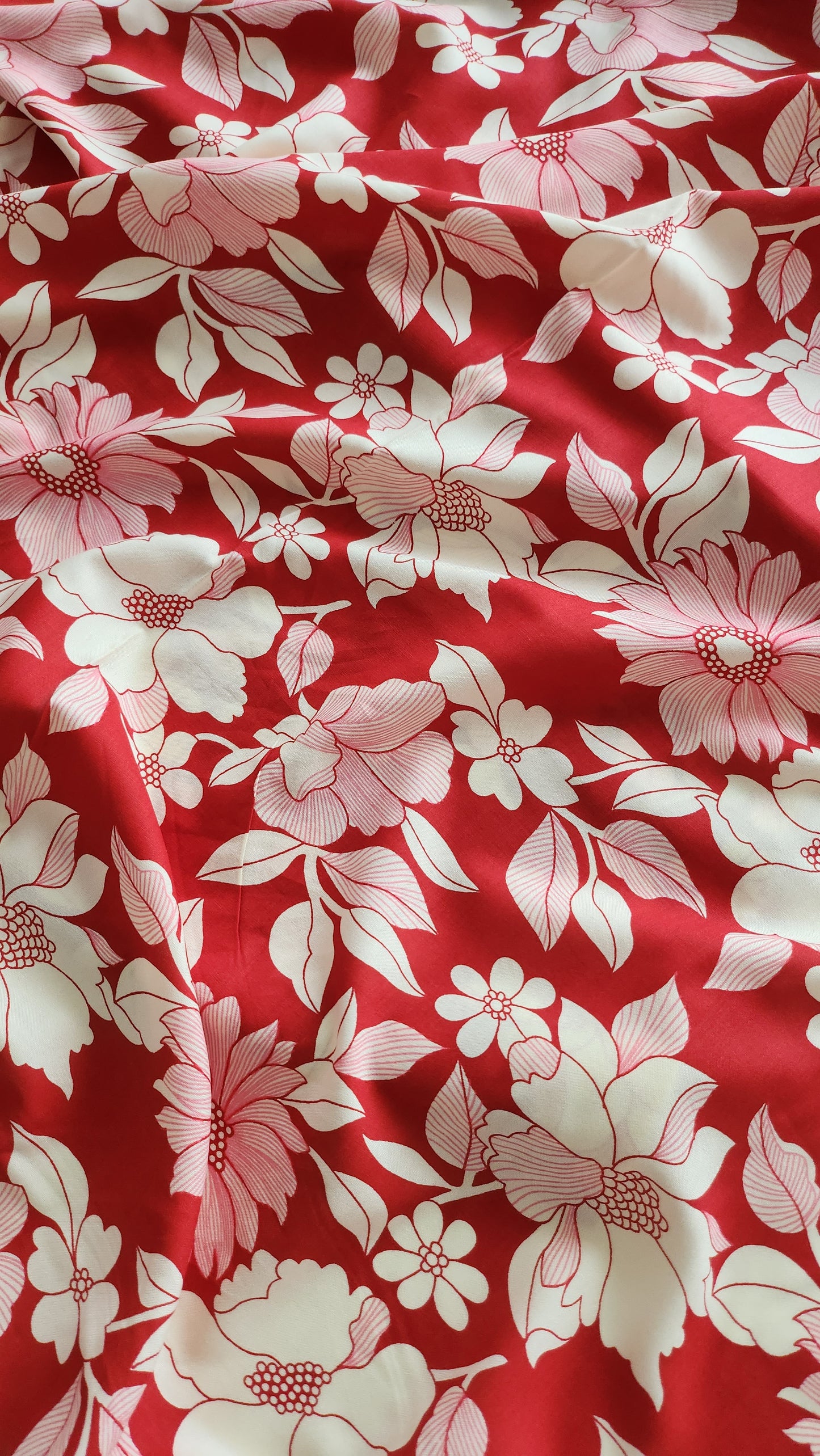 Rayon Cotton Red color with white floral Print