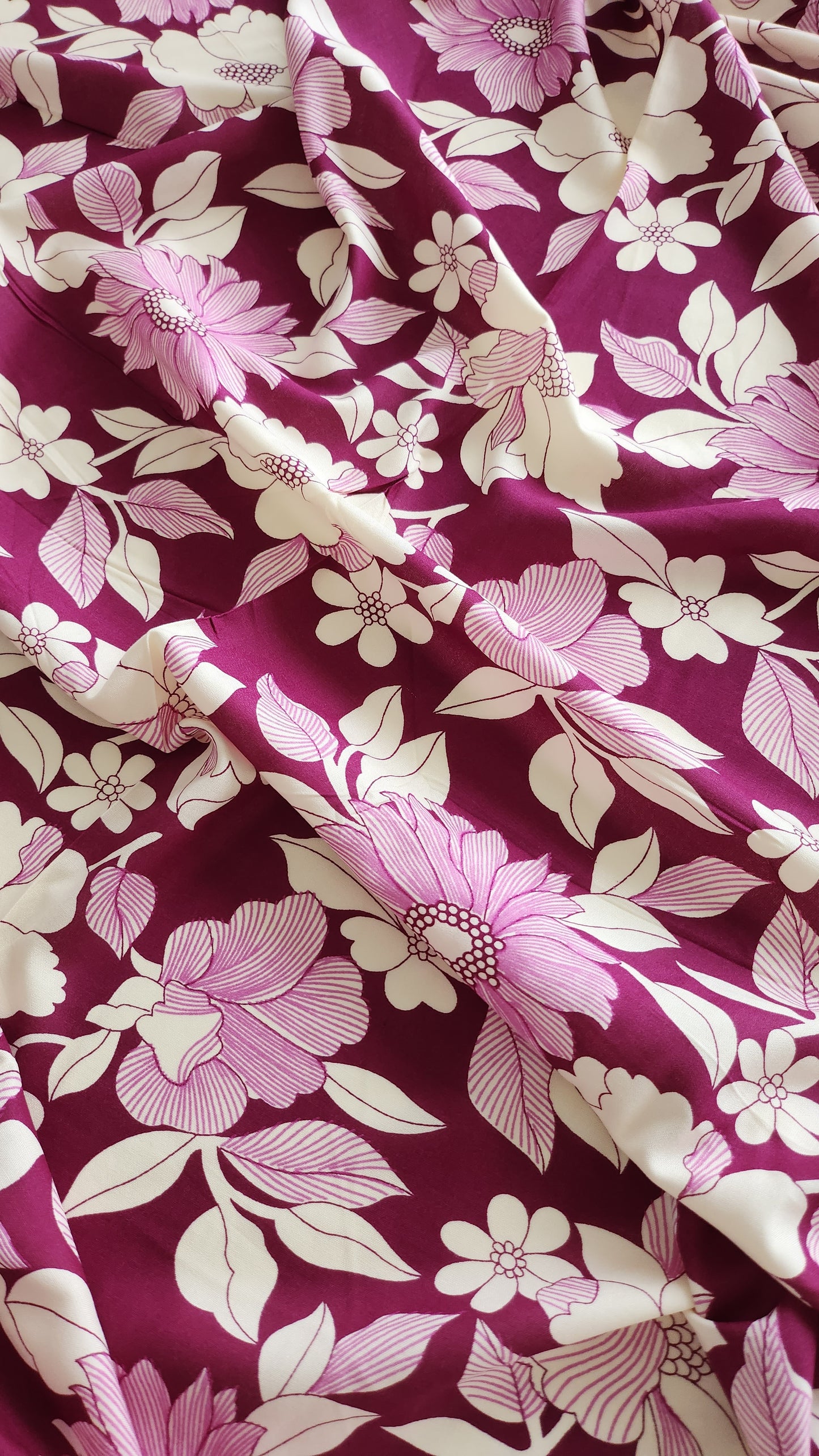 Rayon Cotton Purple color with white floral Print