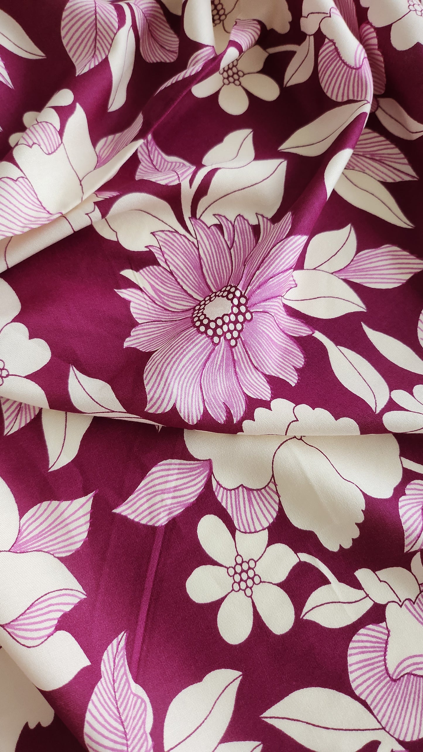 Rayon Cotton Purple color with white floral Print