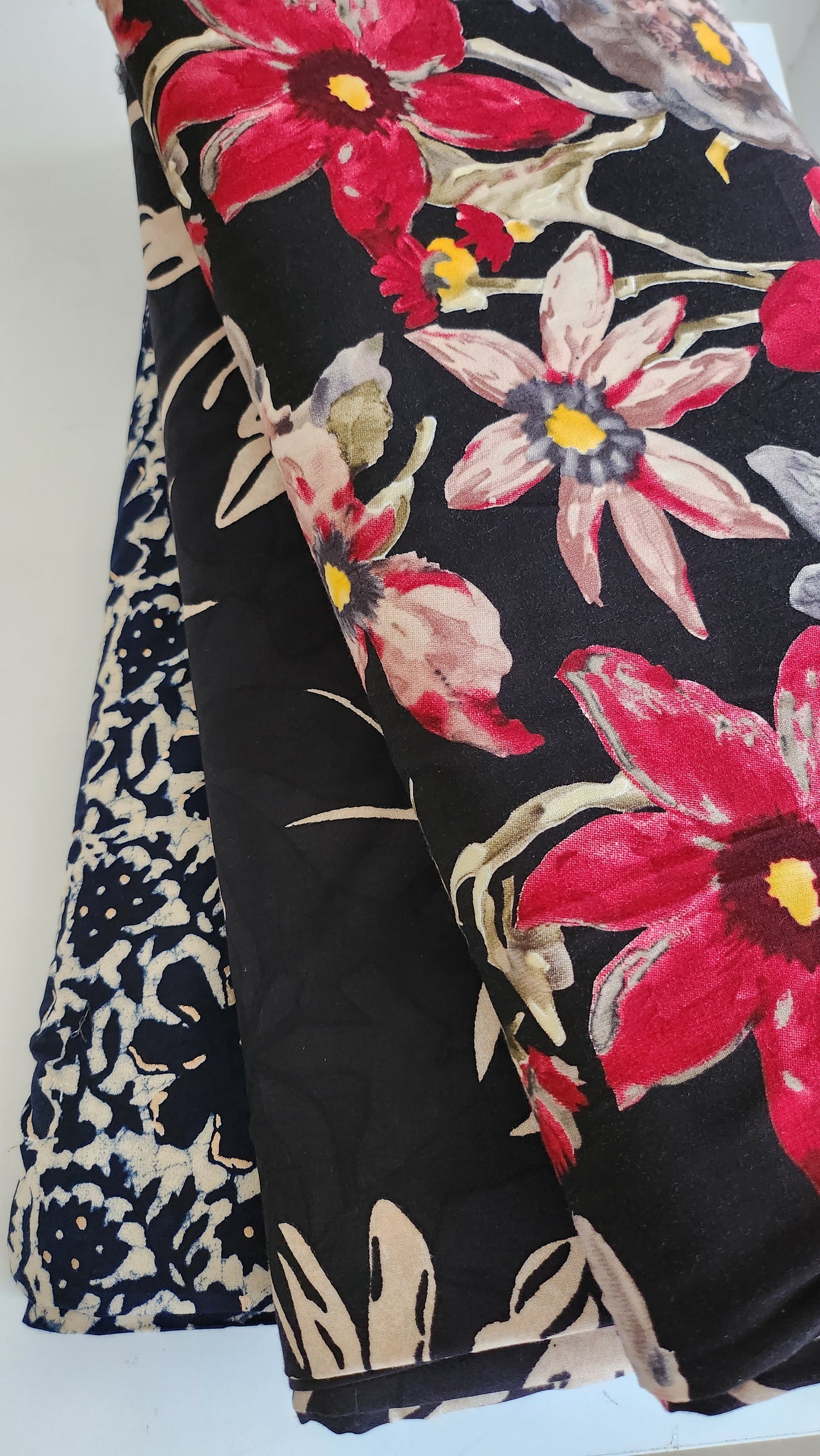 Pure Rayon Cotton Base Black color with Big Off white color floral Print All Over