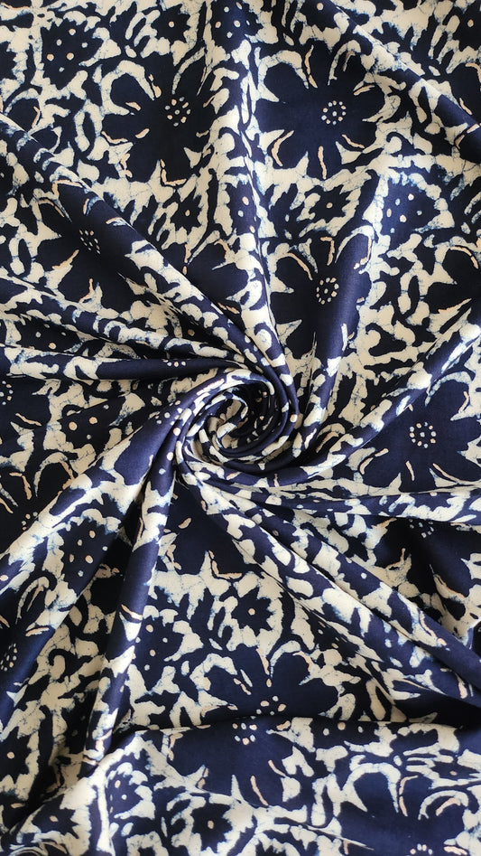 Pure Rayon Cotton indigo color with floral Print All Over