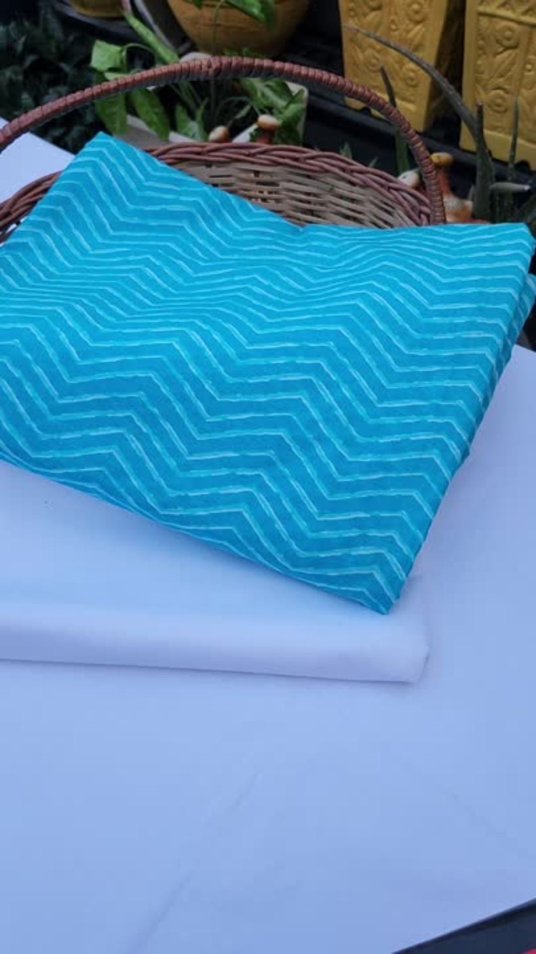 Aqua & white color Zigzag design with Pure cambric cotton