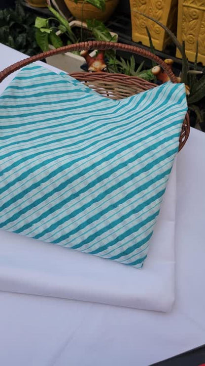 Turquoise color stripe design with Pure cambric cotton