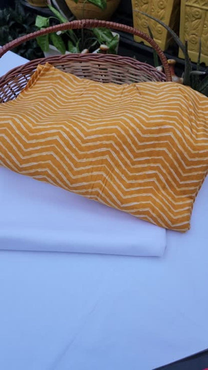 Goldenrod & white color zigzag design with Pure cambric cotton