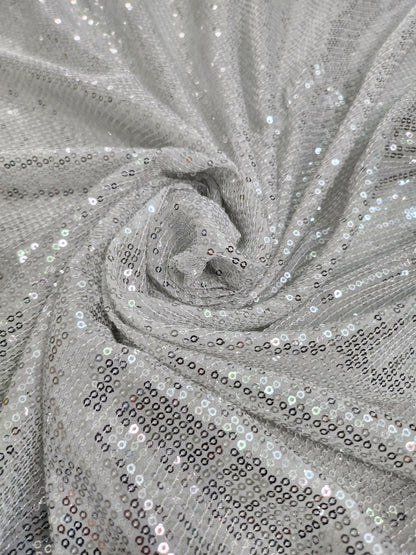 Silver Gray Striped Stretch Mesh Sequin Fabric