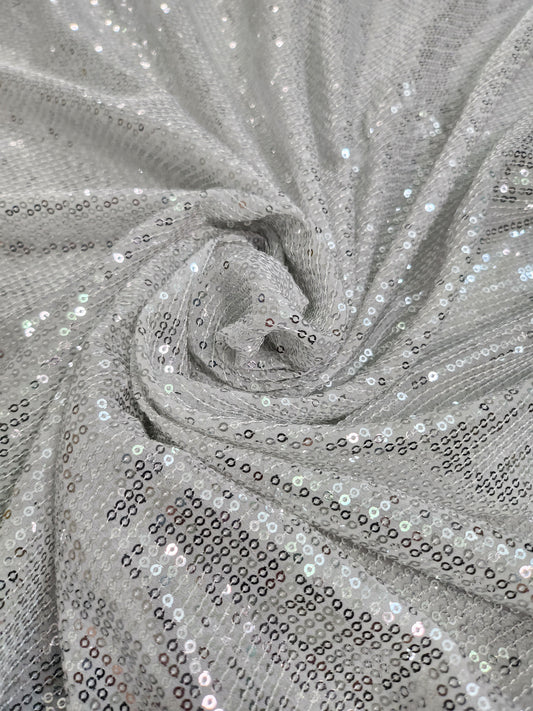 Silver Gray Striped Stretch Mesh Sequin Fabric