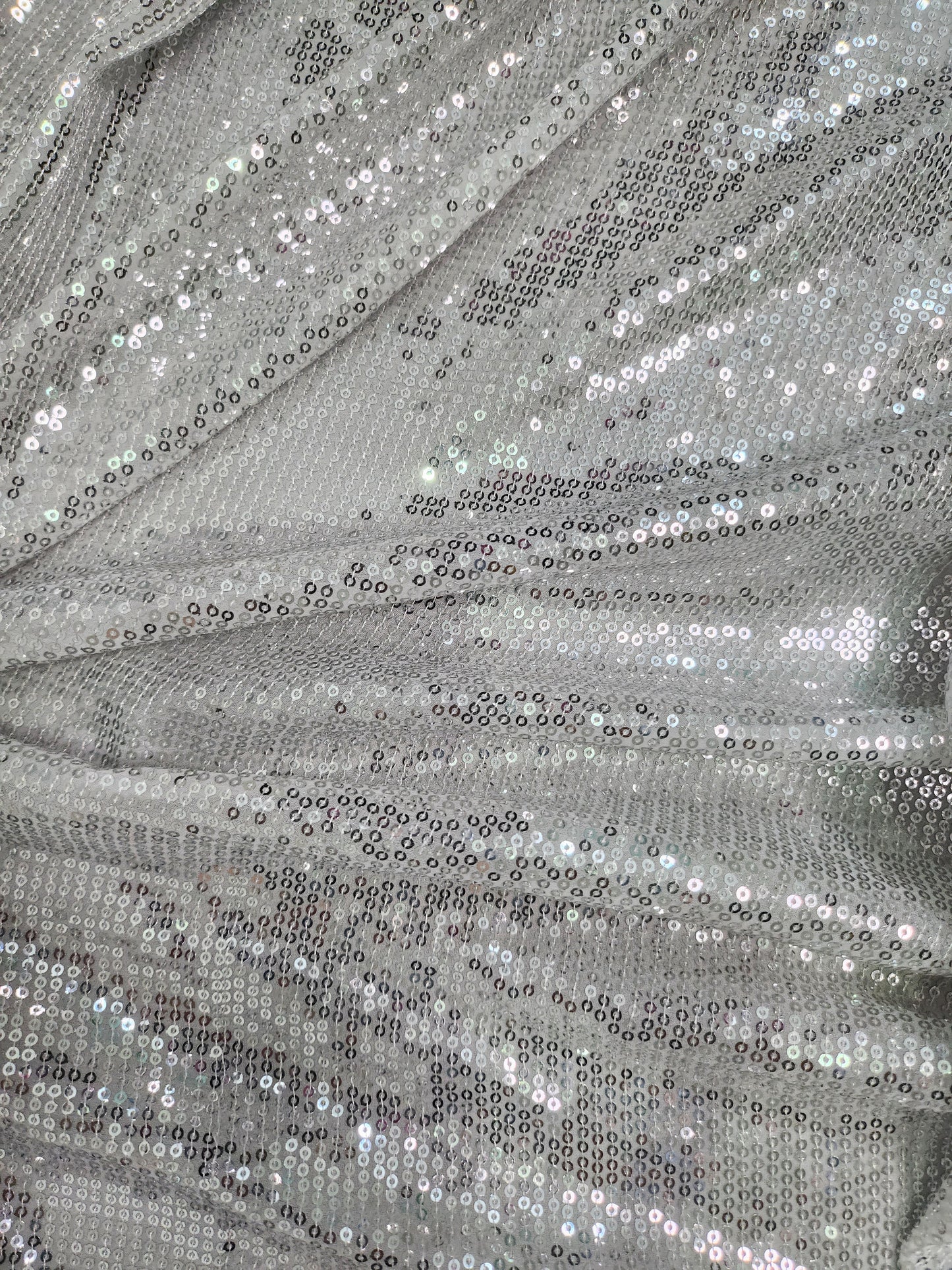 Silver Gray Striped Stretch Mesh Sequin Fabric