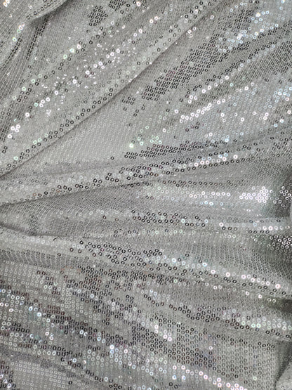 Silver Gray Striped Stretch Mesh Sequin Fabric