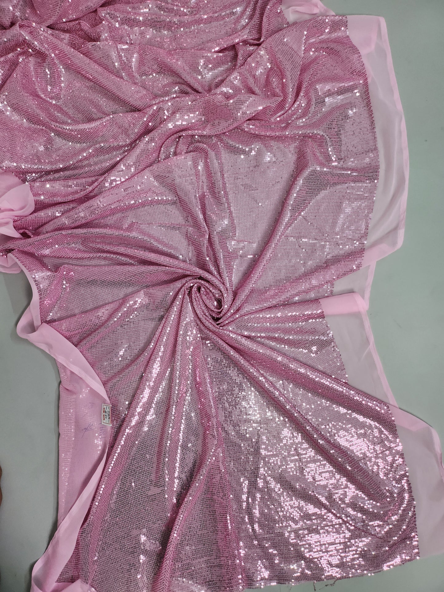 Georgette Fabric with Pink Sequin Embroidery