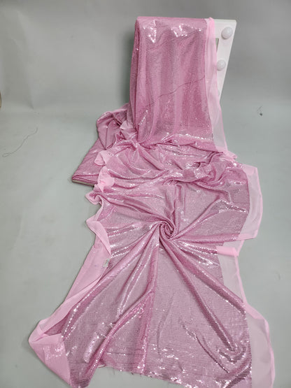 Georgette Fabric with Pink Sequin Embroidery