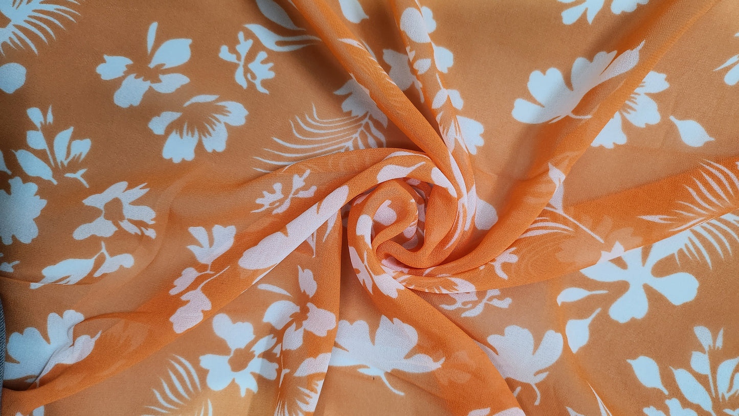 Elevate Style with Leaves Georgette Orange Color