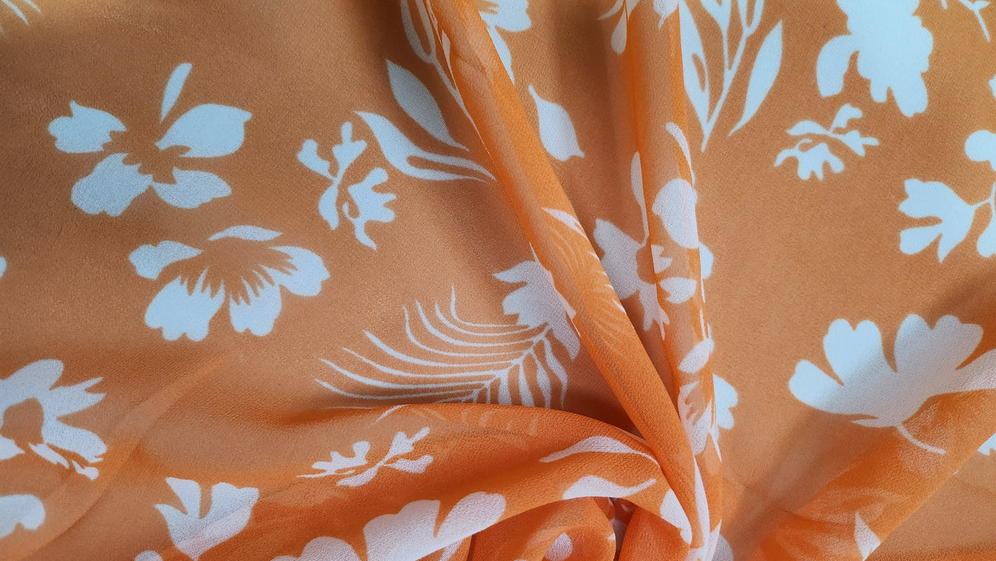 Elevate Style with Leaves Georgette Orange Color