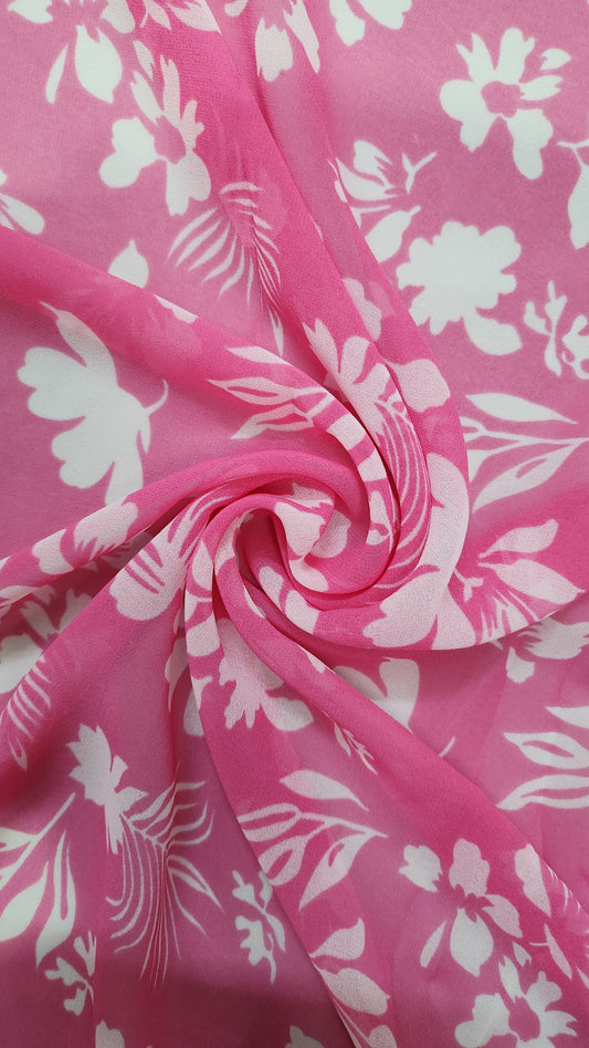 Elevate Style with Leaves Georgette Pink Color