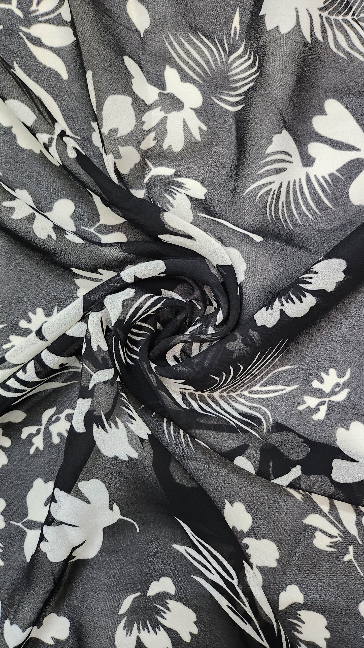 Black Color with leaves print Georgette