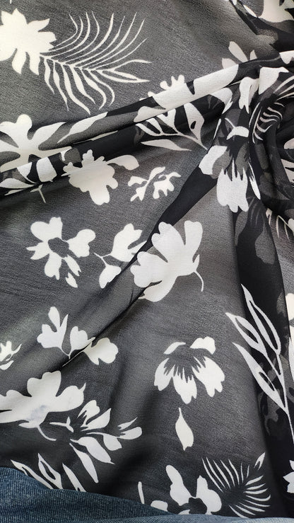 Black Color with leaves print Georgette